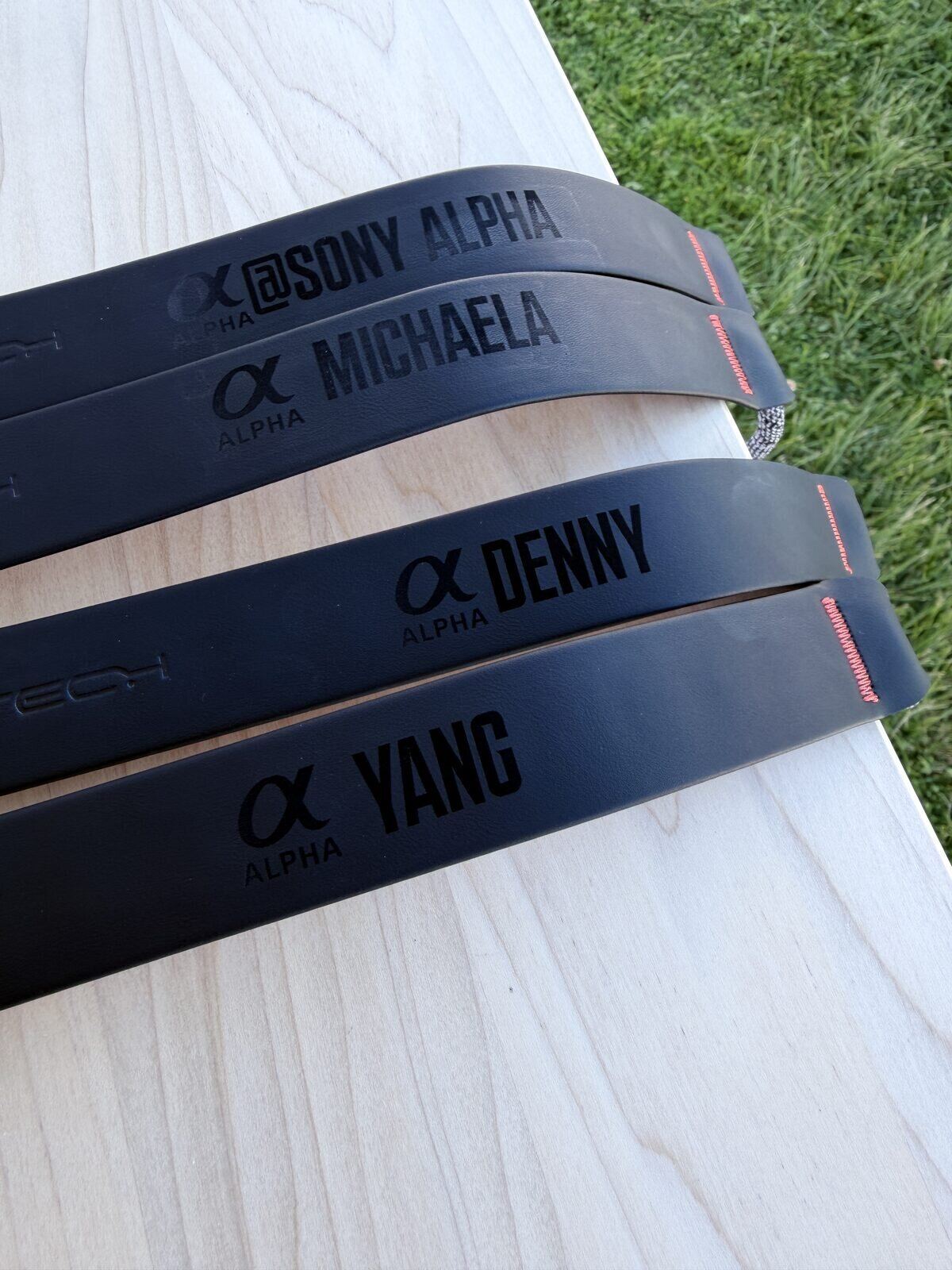 Laser engraved straps personalized with guests' names as event keepsakes
